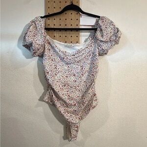 Free People Floral Puff Sleeve Bodysuit